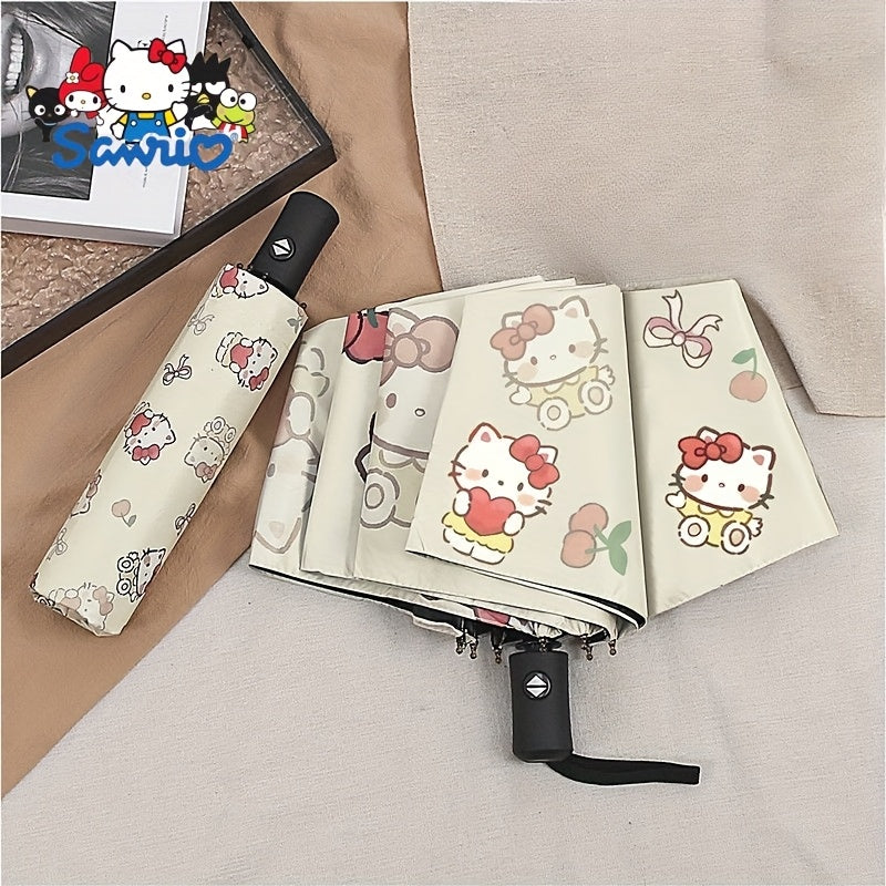 1 Open\u002FClose Cute Hello Kitty Umbrella with Cherry Bow - 8-Rib Sturdy Fiber Folding Umbrella, Compact 3-Fold design for Travel, & s ( Pop Culture Accessory)