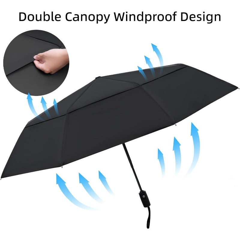 2 Pack Automatic Open\u002FClose Windproof Umbrella with Double Vented Canopy - Auto Folding Compact Travel Umbrellas Suitable for Rain, Men & Women, 6-Rib Heavy-Duty Windproof, -Hand Operation, Lightweight Portable Rain Umbrella