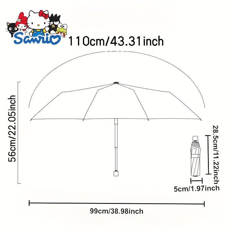 1 Open\u002FClose Cute Hello Kitty Umbrella with Cherry Bow - 8-Rib Sturdy Fiber Folding Umbrella, Compact 3-Fold design for Travel, & s ( Pop Culture Accessory)