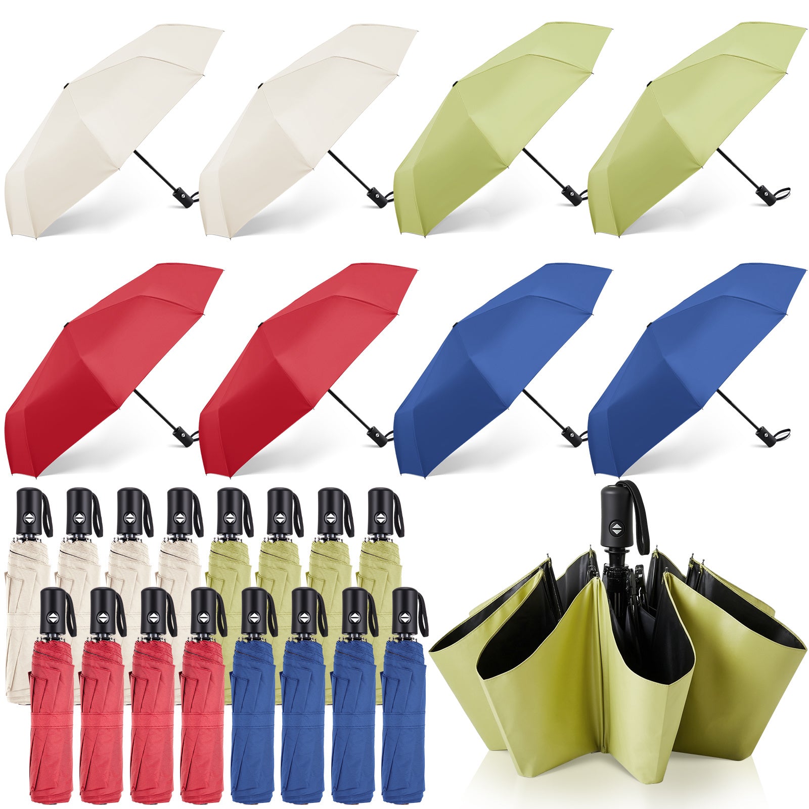 24pcs Windproof Travel Compact Umbrellas Bulk Wind Resistant Folding Auto Open Rain Automatic Travel Collapsible Portable Umbrellas for Gifts (Vibrant Color)