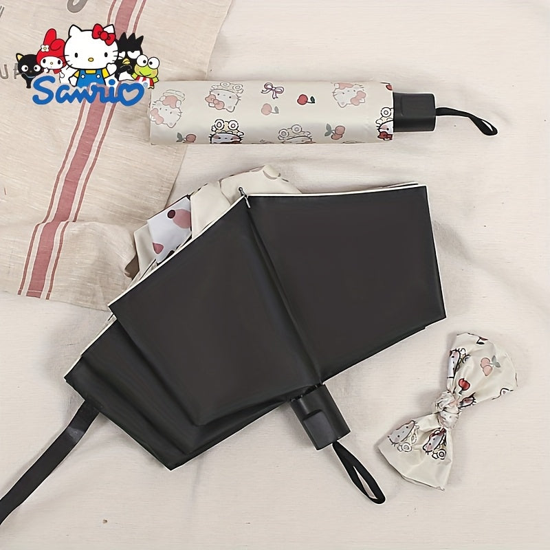1 Open\u002FClose Cute Hello Kitty Umbrella with Cherry Bow - 8-Rib Sturdy Fiber Folding Umbrella, Compact 3-Fold design for Travel, & s ( Pop Culture Accessory)