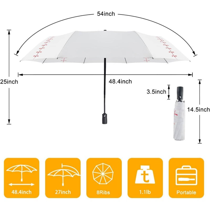 Portable Windproof Folding Baseball Umbrella with Auto Open\u002FManual Close Compatible - Shockproof 12-Rib Compact Travel Umbrella Suitable for Windy Conditions, One-Layer Canopy & On-the-Go Use