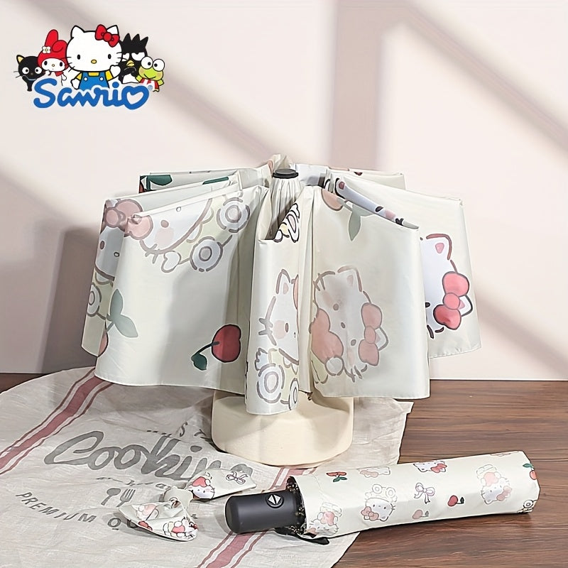 1 Open\u002FClose Cute Hello Kitty Umbrella with Cherry Bow - 8-Rib Sturdy Fiber Folding Umbrella, Compact 3-Fold design for Travel, & s ( Pop Culture Accessory)