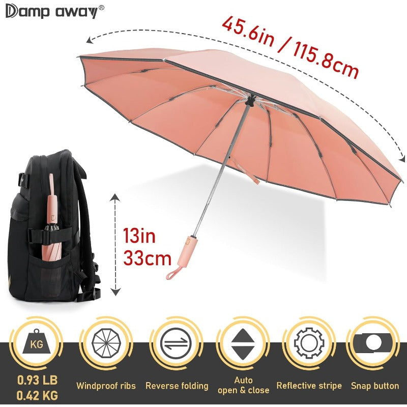 Windproof Open\u002FClose Large Umbrella with Auto Close Button & Reverse Folding - 45.6\