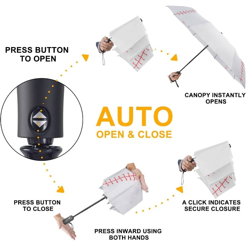 Portable Windproof Folding Baseball Umbrella with Auto Open\u002FManual Close Compatible - Shockproof 12-Rib Compact Travel Umbrella Suitable for Windy Conditions, One-Layer Canopy & On-the-Go Use