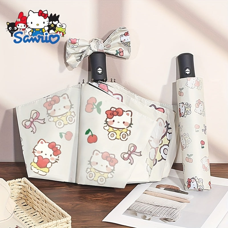 1 Open\u002FClose Cute Hello Kitty Umbrella with Cherry Bow - 8-Rib Sturdy Fiber Folding Umbrella, Compact 3-Fold design for Travel, & s ( Pop Culture Accessory)